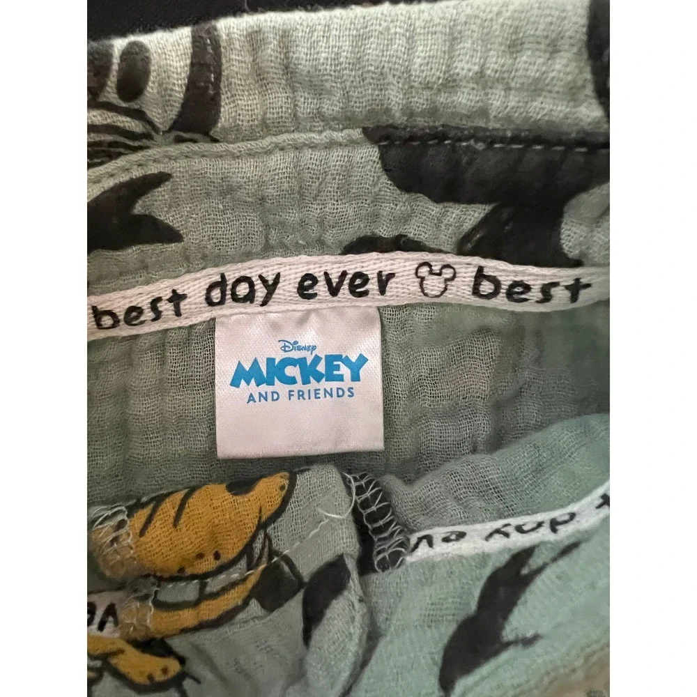 Disney Mickey and Friends Gauze Button Down Shirt Kids 12M Green Short Sleeve